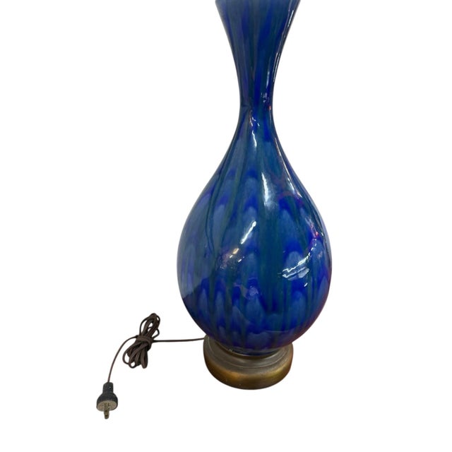 Mid-Century Modern Mid-Century Modern Blue Glazed Ceramic Table Lamp – Circa 1960’s For Sale - Image 3 of 5