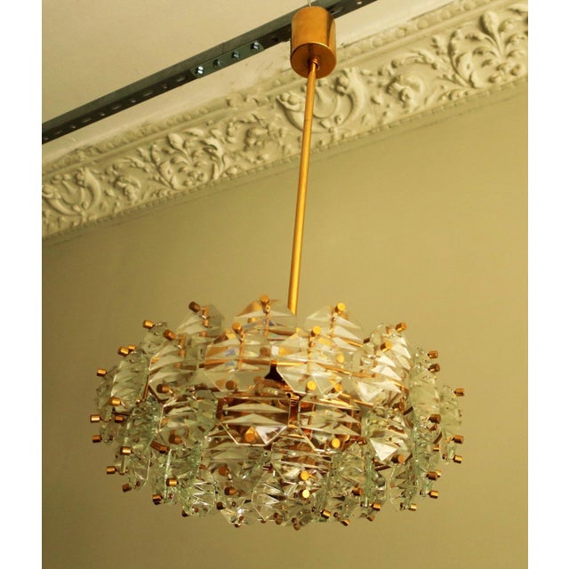 Gold Gold-Plated Brass and Faceted Glass Chandelier from Kinkeldey, 1960s For Sale - Image 8 of 12