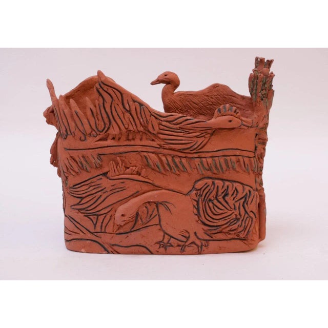 1970s Studio Terracotta "Geese" Vase Sculpture Signed For Sale - Image 5 of 13