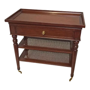 Medium Walnut Finish on Walnut With Caned Shelves Bogart Table From the Madeline Stuart Collection