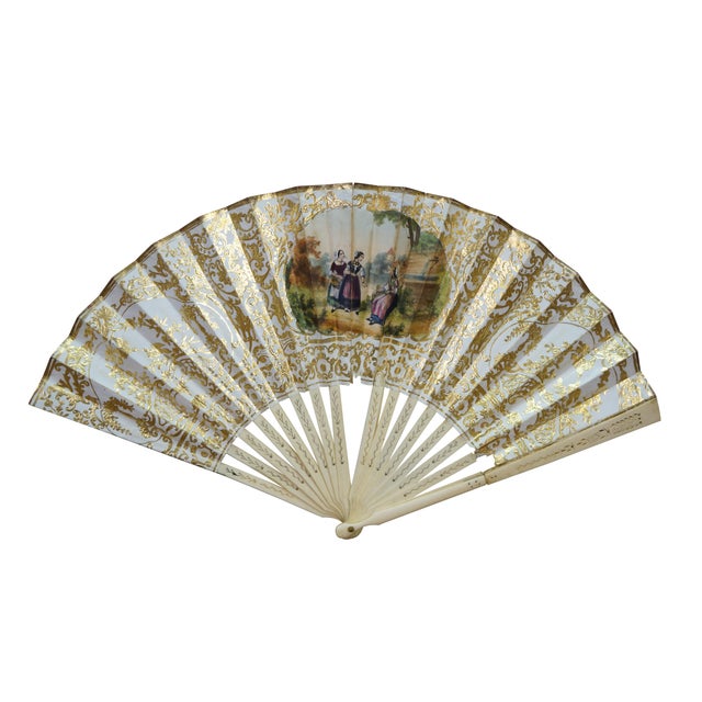 Chinoiserie 5 Vintage & Antique Hand Painted Carved Pierced Reticulated Folding Hand Fans For Sale - Image 3 of 16