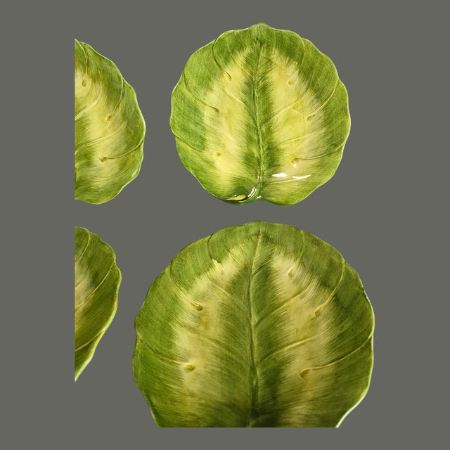 Vintage San Marco Italy Set of Four Cabbage Leaf Majolica Plates For Sale - Image 4 of 9