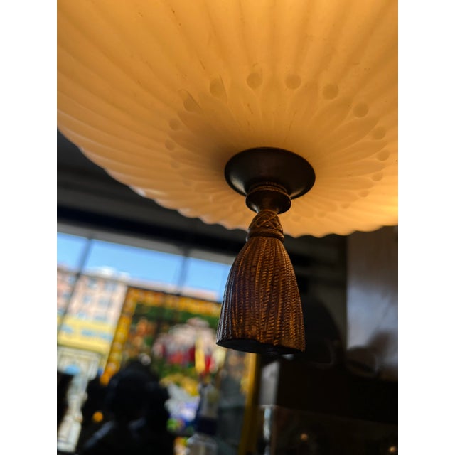 Metal 1920s Rococo Pendant With Milk Glass Globe and Gold Details For Sale - Image 7 of 13