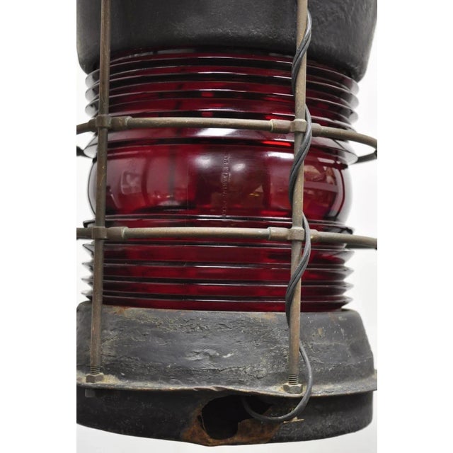 Antique Durkee Marine Ship Lantern Fixture Red Fresnel Pendant Chandelier (B) For Sale - Image 11 of 11