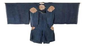 Japanese Two-Piece Indigo Asa Kyogen Festival Costume Meiji Period