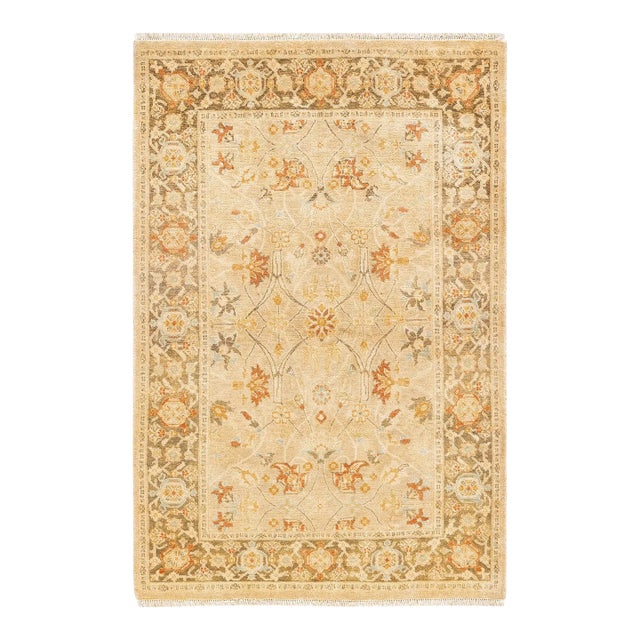 Eclectic, One-of-a-Kind Hand-Knotted Area Rug - Ivory, 3' 10" x 5' 10" For Sale