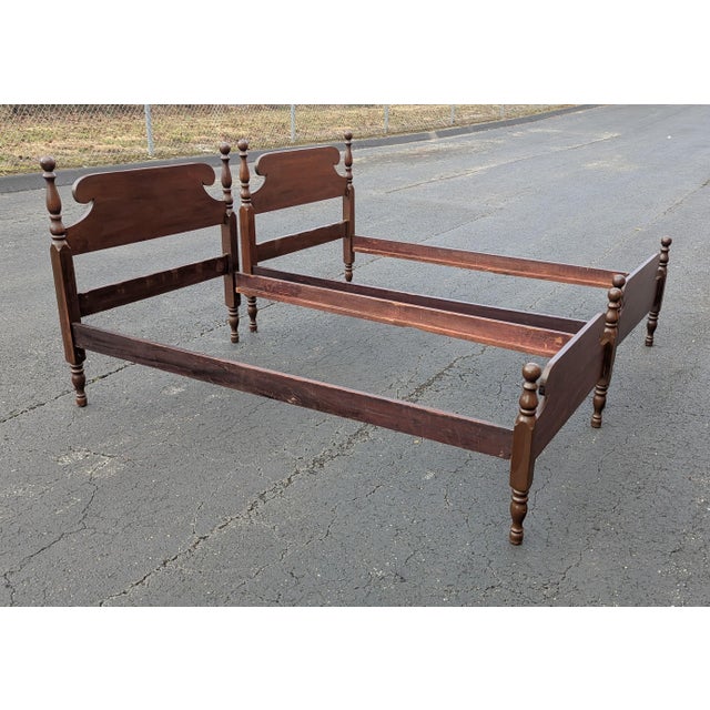 Pair of American Empire style Twin-Size Bed Frames from solid wood with Cannonball finials. twin beds, includes...