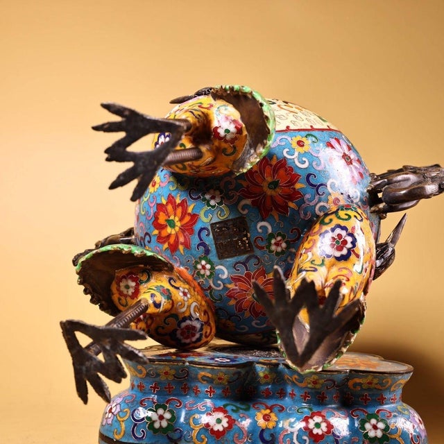 Late 20th Century Pair of Gilt Bronze Cloisonné Enamel Crane Incense Burners For Sale - Image 10 of 10