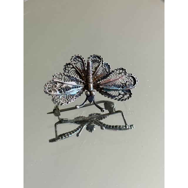 Mid Century Italian 800 Silver Filigree Butterfly Brooch For Sale - Image 11 of 15
