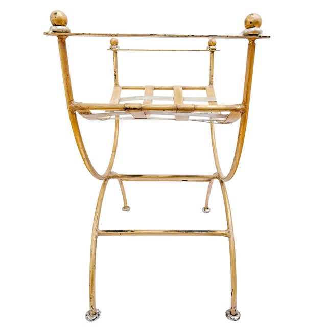 Early 20th Century Early 20th Century Italian Hollywood Regency Gilded Wrought Iron Curule or Savonarola Vanity Stool For Sale - Image 5 of 8