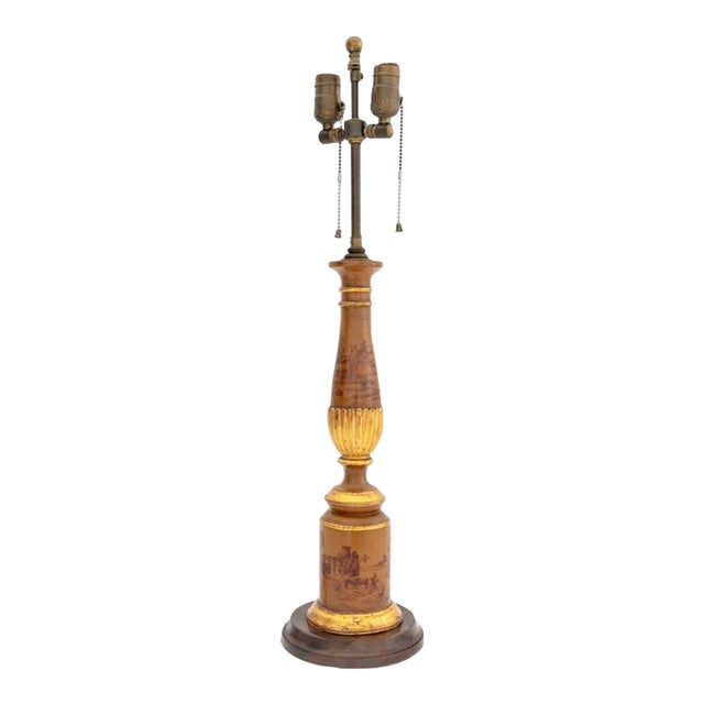 Italian Giltwood Columnar Table Lamp For Sale