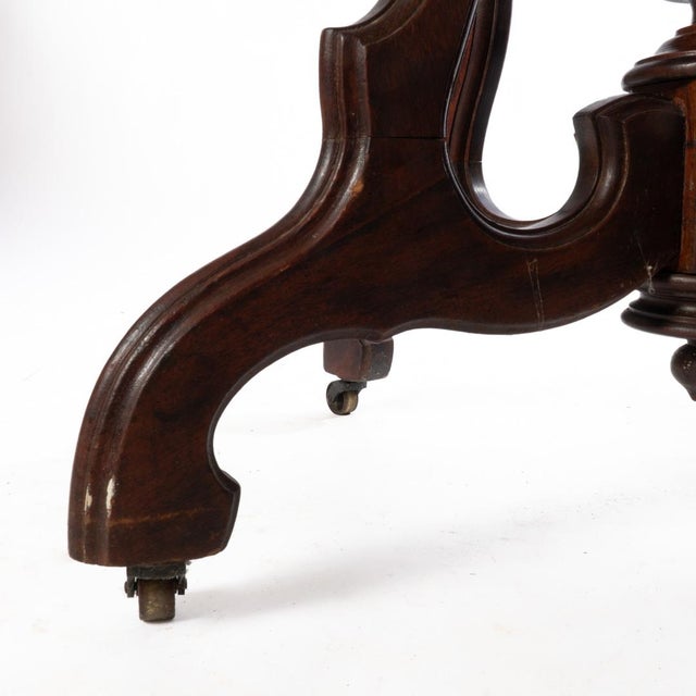 Oval Victorian Walnut Marble Top Table For Sale - Image 14 of 17