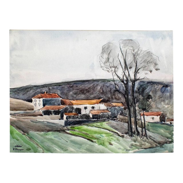 Mid 20th Century "Aquarelle" Expressionist Landscape Naturalistic Aquarelle Watercolor Painting on Paper by Etienne Descargues For Sale