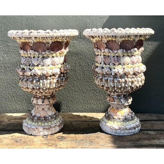 Bring the breezy elegance of a Palm Beach estate into your home with this breathtaking pair of vintage shell-encrusted...