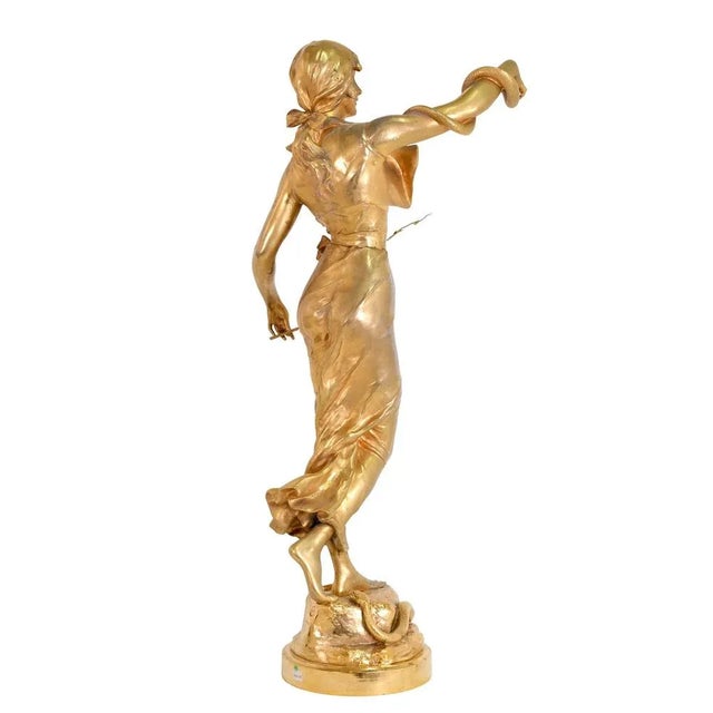 A. Lefebvre, Snake Charmer Lady, 1900s, Fire-Gilded Bronze For Sale - Image 3 of 10
