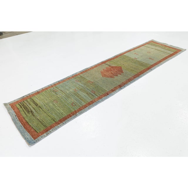 Textile Handmade Persian Gabbeh Runner - 100% Natural Wool Plush Pile - Tribal Design For Sale - Image 7 of 7