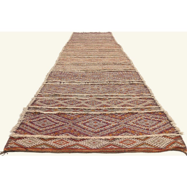 Tribal Vintage Zemmour Moroccan Kilim Rug, 03'08 X 17'00 For Sale - Image 3 of 11