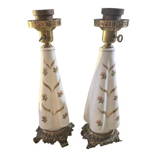 Vintage Atomic Table Lamps W/Globes and 4 Lobe Pyramid ~ Pair For Sale