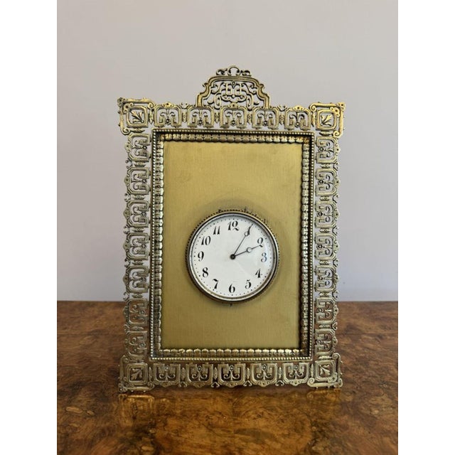 Antique Victorian Ornate Brass Desk Clock, 1880 For Sale - Image 3 of 7