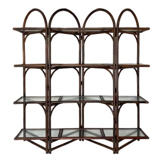 Vintage Rattan Folding Etagere Shelf For Sale