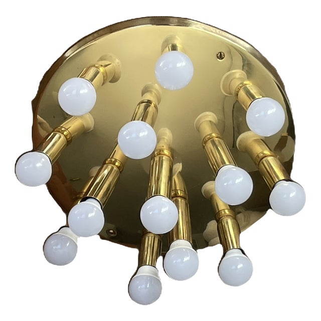 Art Deco Style Brass 13-Light Ceiling Light from TZ Leuchten, Germany, 1980s For Sale