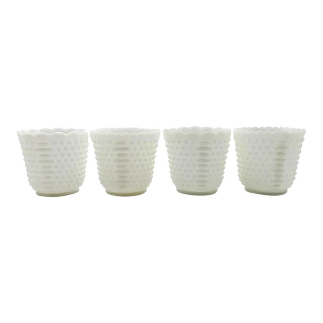 Mid 20th Century Fire King Hobnail Milk Glass Planters- Set of 4 For Sale