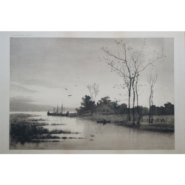Antique Louis Harlow John Millspaugh Shrewsbury River New Jersey Etching 30" For Sale - Image 4 of 11