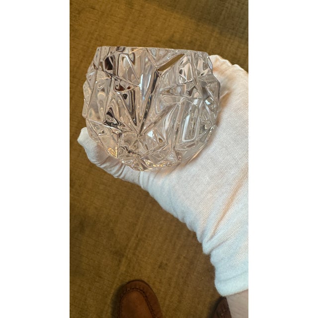 Tiffany and Co. Tiffany & Co. Clear Crystal 3-Piece Tableware Suite: "Woven" Platter, "Woven" Square Bowl & "Rock Cut" Votive Holder For Sale - Image 4 of 7