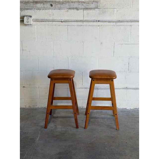 Brown Vamdrup Stolefabrik Teak and Leather Bar Stools Set of 2 Danish Mid-Century Modern 1970s For Sale - Image 8 of 10