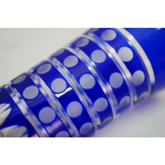 Late 20th Century Bohemian Blue Cut to Clear Crystal Polka Dot Shot Glasses Tumblers - Set of 5 For Sale - Image 11 of 11