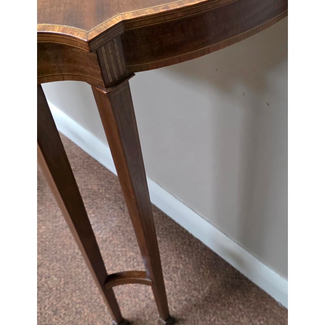 American Federal Inlaid Mahogany Wall-Mounted Demi-Lune Pier Table With Radiating Fan Inlay and Stringing, Circa 1800 For Sale - Image 15 of 18