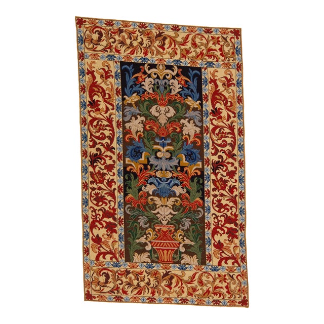 1960s Vintage Needlepoint Handmade Geometric Multicolor Wool Rug For Sale