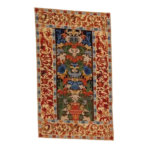 1960s Vintage Needlepoint Handmade Geometric Multicolor Wool Rug