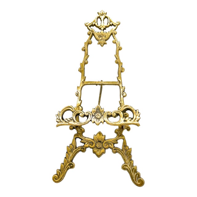 Vintage Ornate Floral Brass Display Easel — Rococo Revival / Hollywood Regency / French Traditional For Sale