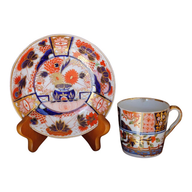 Worcester Early 19th Century Gilt Imari Cup and Saucer For Sale