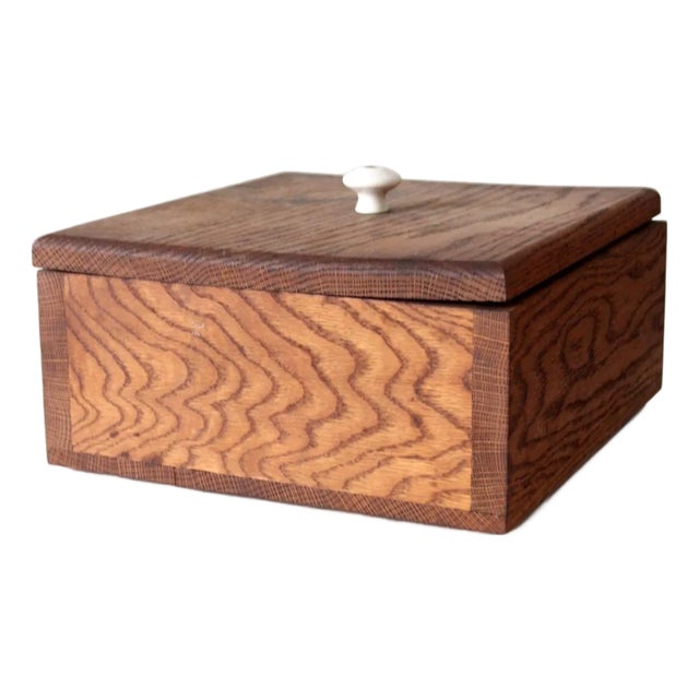 Vintage Oak Wood Storage Box For Sale