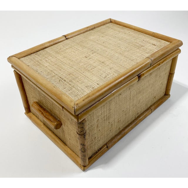 Large Vintage Bamboo and Cane Lidded Box For Sale - Image 4 of 8