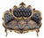 Luxury French Louis XV Style Settee – Midnight Blue Damask Upholstery With Hand-Gilded Gold Leaf Frame For Sale