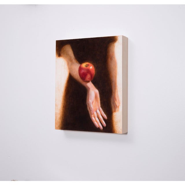 Contemporary There Is Just This Openness by Ken Cunningham | Oil on cradled panel Hand with an apple resting on it For Sale - Image 3 of 3
