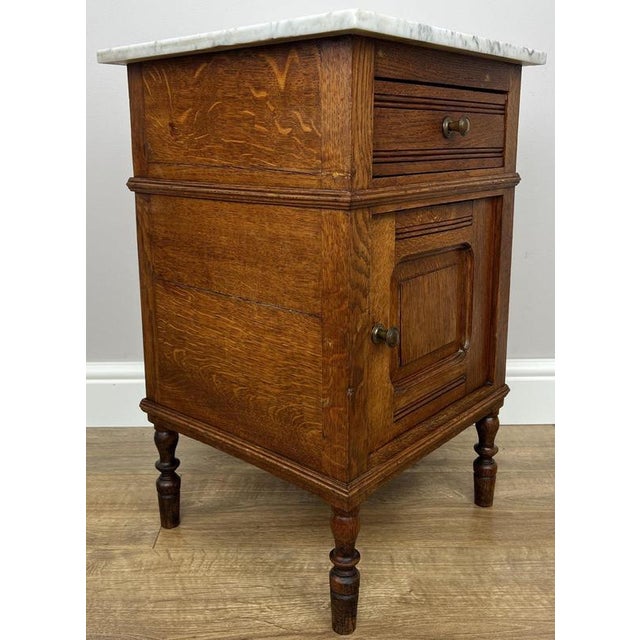Antique French Oak Bedside Table with Marble Top For Sale - Image 4 of 14