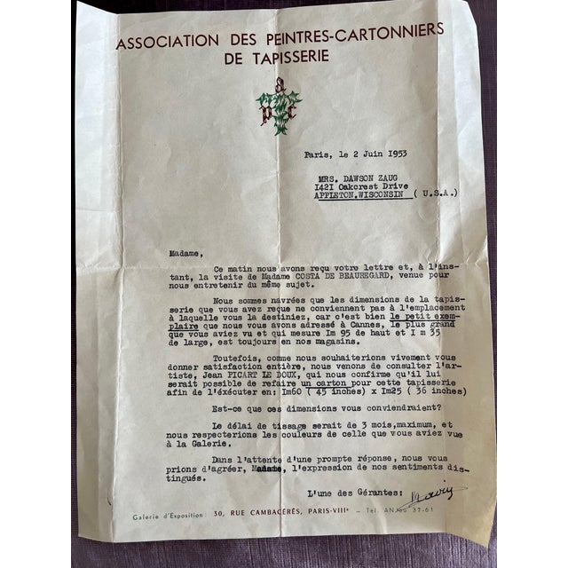 Gold Jean Picart Le Doux, Art Deco French Modernist Handmade Aubusson Gobelin Tapestry Jean Picart Le Doux, c.1950's For Sale - Image 8 of 18