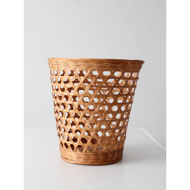 Vintage Open Weave Wicker Waste Basket For Sale - Image 4 of 12