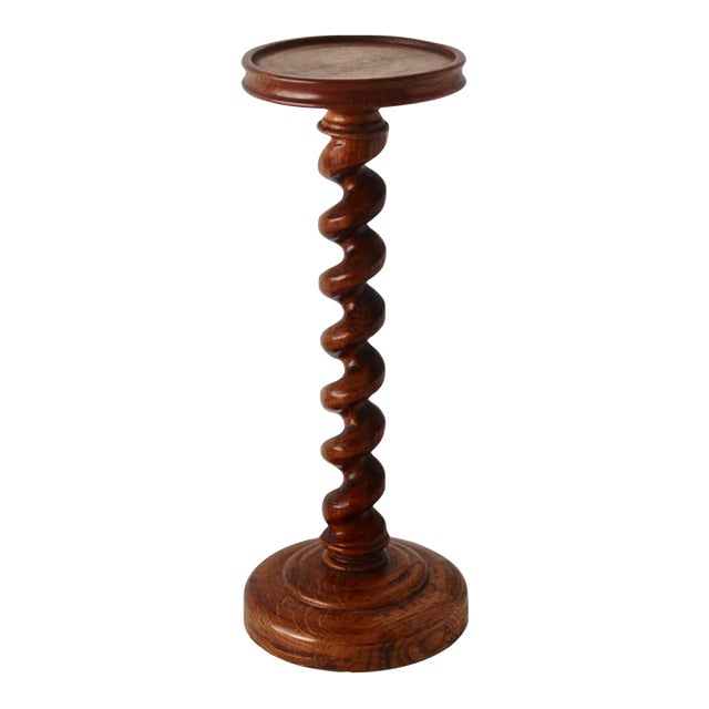 Vintage French Style Barley Twist Wood Side Table Pedestal Mid-Century For Sale