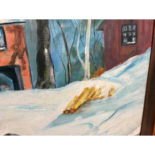 Large 1963 Signed Oil Painting Winter Landscape Red Barn Snow Scene Rustic Farm by L. Brade For Sale - Image 10 of 18