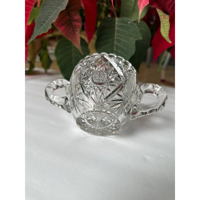 Antique American Brilliant Period Cut Crystal Glass Sugar Creamer Set For Sale - Image 10 of 12