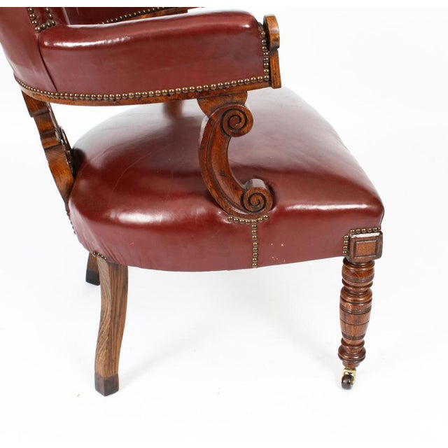19th Century Victorian Oak Leather Desk Chair For Sale - Image 17 of 18