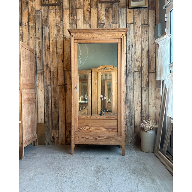 Antique Pitch Pine Mirrored Wardrobe, 1890s For Sale - Image 10 of 10