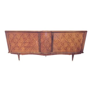 Mid Century German Art Deco Mahogany and Brass Patterned Sideboard For Sale