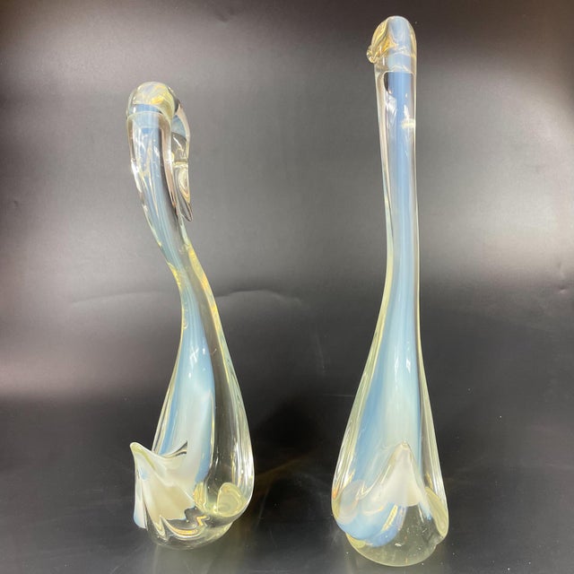 1960s Art Glass Clear Opalescent Swan Figurines Sculptures Attributed to Murano Cenedese- Set of 2 For Sale - Image 9 of 11