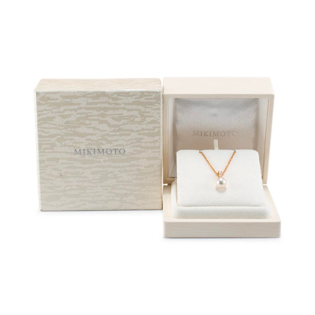 Metal Mikimoto Morning Dew 18k Rose Gold 3 Diamonds 10mm Pearl Pendant Necklace For Sale - Image 7 of 8